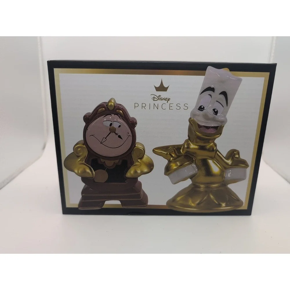 Disney Beauty & the Beast Cogsworth Clock Lumiere Salt & Pepper Shakers Set  NEW